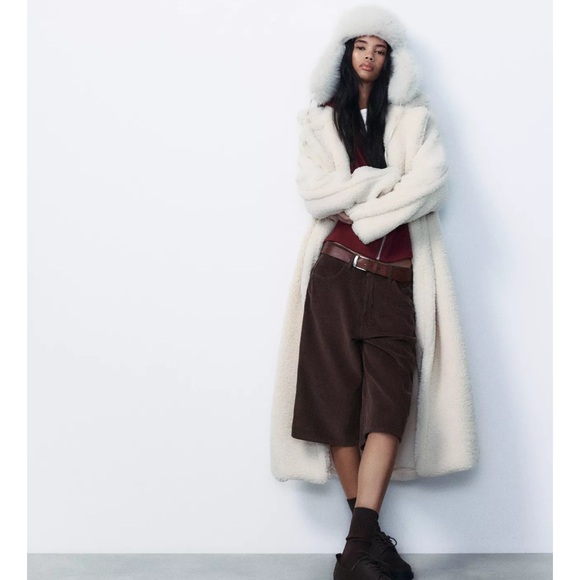 ZARA Long Fleece Coat - Picture 4 of 10